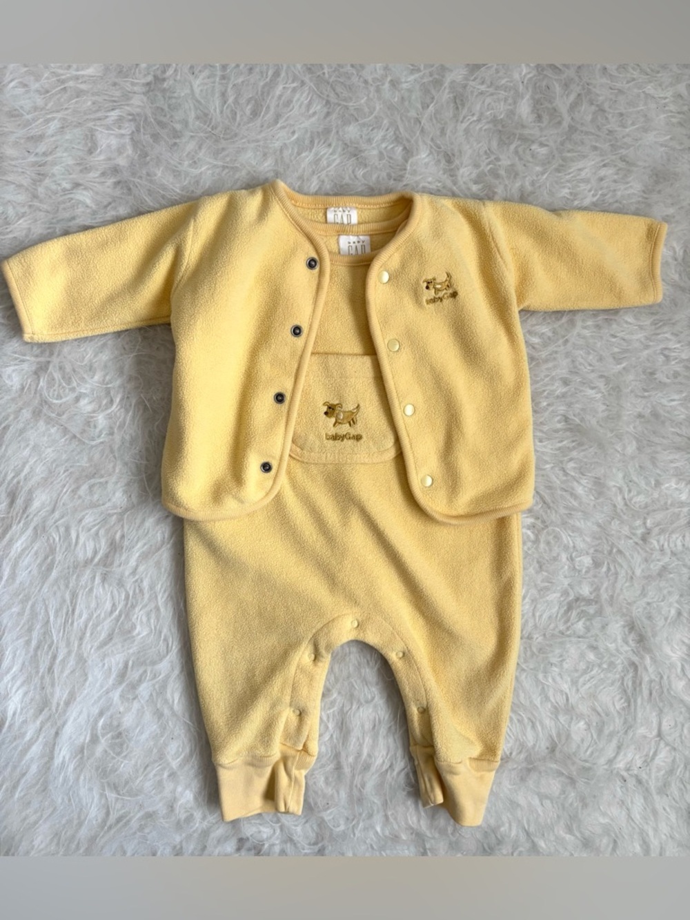 Baby GAP Gender Neutral Soft Yellow Fleece Romper with Snap Jacket